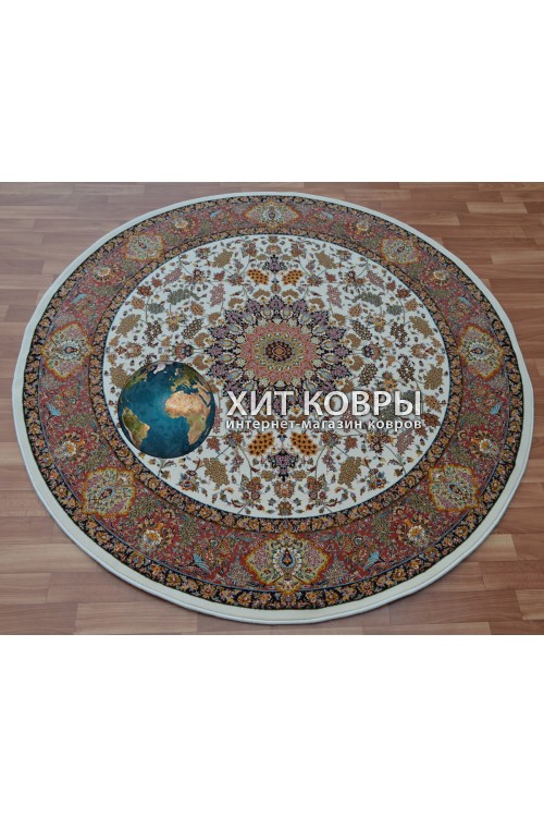 Иранский ковер Abrishim 3808 Крем-розовый круг